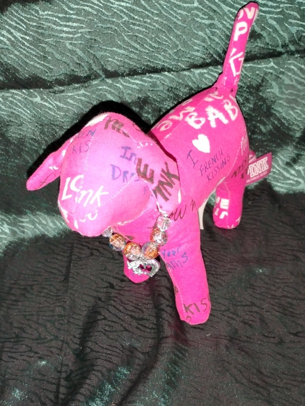 PINK Victoria's Secret Hot Pink Logo Print Plush Dog  Htf